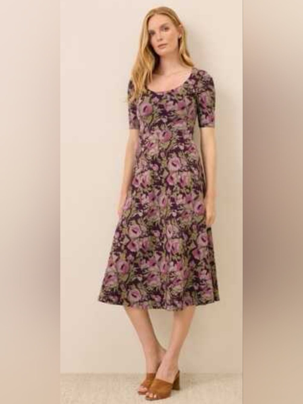 Pact Organic Cotton Fit & Flare Signature Scoop Dress In Solstice Floral, Size L